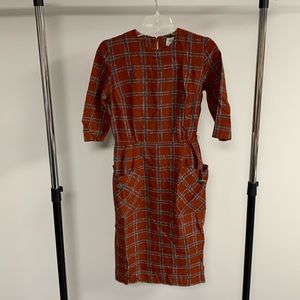 Vintage Brown Plaid 3/4 Length Sleeve Dress by Parkshire Original